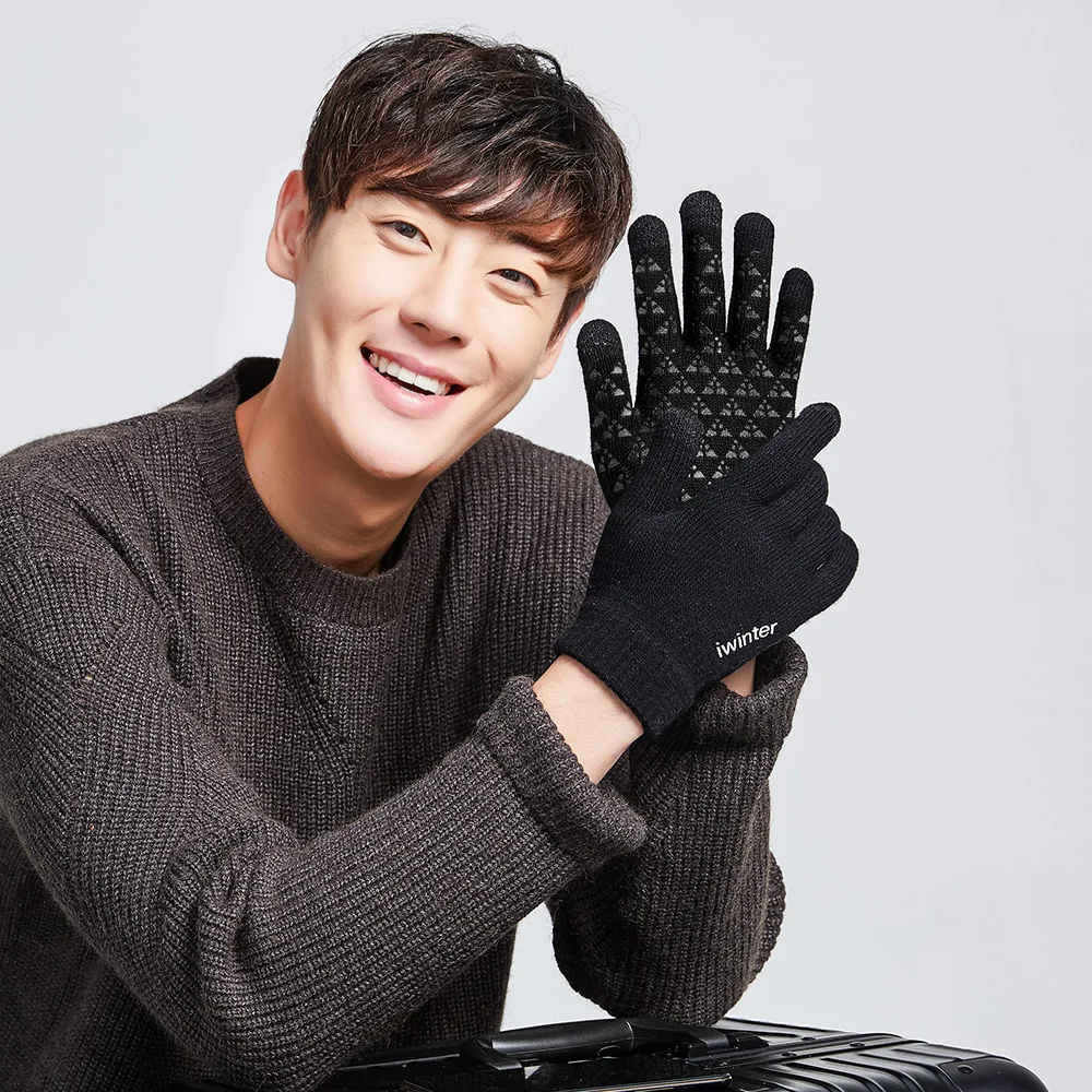 

Knitting Touch Screen Gloves Men's Autumn And Winter Gloves Ladies Warm Couple Models Wool Plus Velvet Slip Gloves