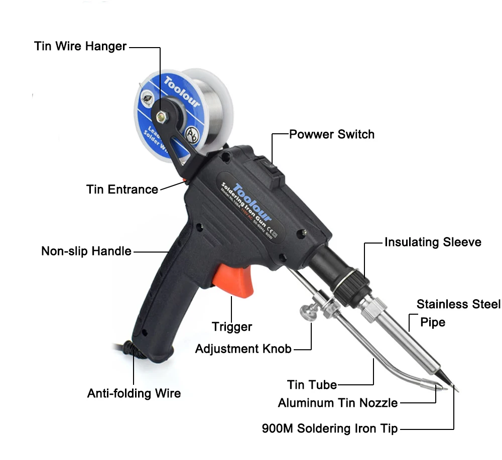Toolour EU/US 60 Вт автоматическая отправка оловянного пистолета ручной внутренний нагрев паяльника паяльная станция распайки насоса сварочный инструмент