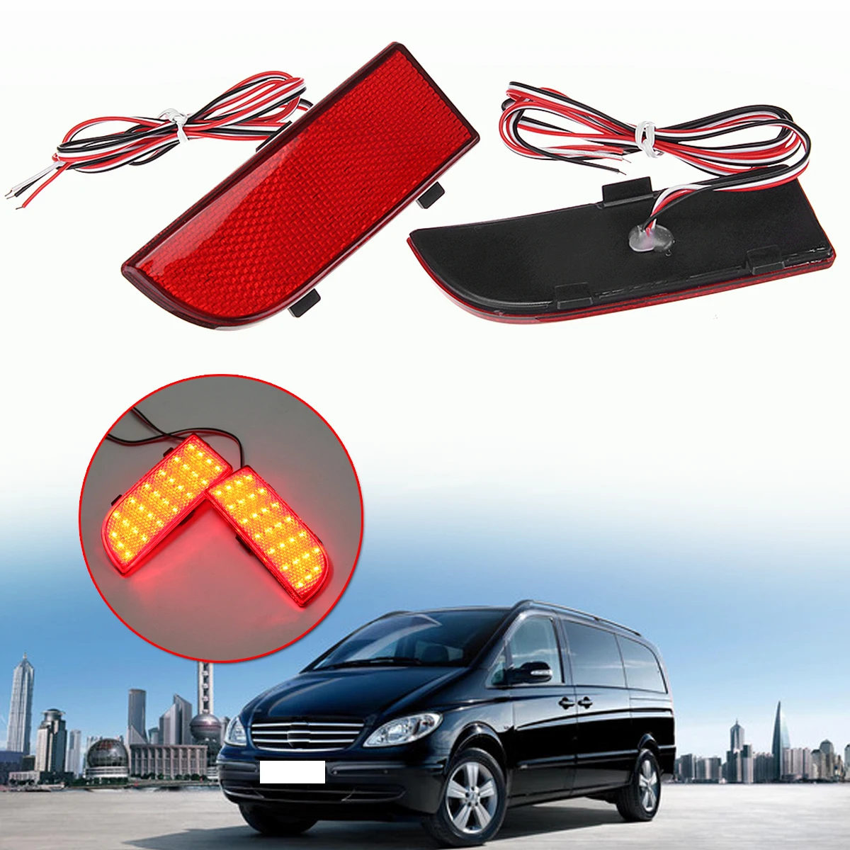 1 Pair LED Rear Bumper Reflector Light Brake Fog Tail Light for Mercedes Benz Sprinter W906 2006