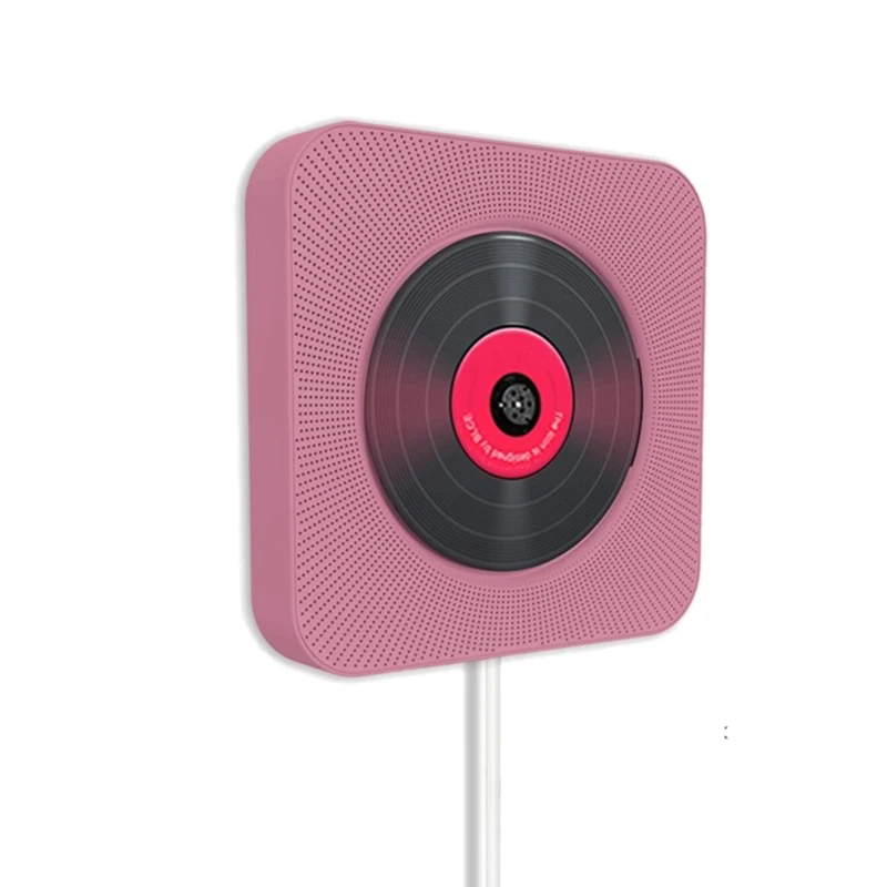 CD Player Wall Mounted bluetooth Music Players with Remote Control Home Audio Boombox 3.5mm Headphone Jack Support FM Radio MP3 - Цвет: Pink