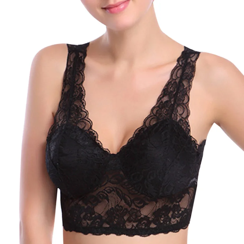 Extra Elastic Air Permeable Lace Bra Full Coverage Lightly Padded Wire Free IK88 | Женская одежда