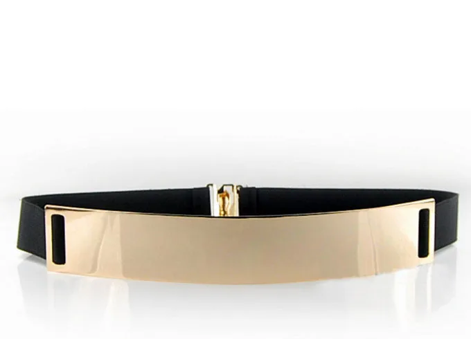 Стильный женский эластичный растягивающийся ремень с золотым металлическим покрытием, 4X25 см, блестящий крючок и Поппер для летнего платья, европейский стиль - Цвет: Model A Black