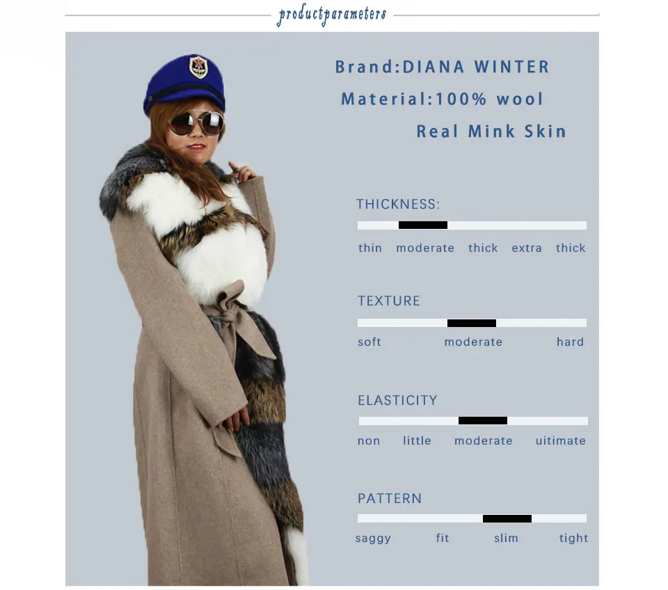 Кожаное женское пальто из лисьего меха, шерстяное пальто для путешествий, модное кашемировое пальто, модный тренд DIANA WINTER2019