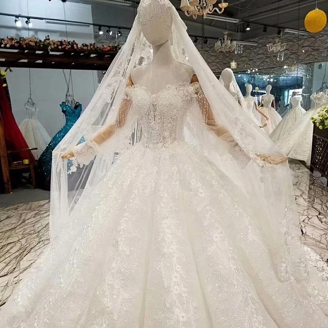 647744 nouvelles robes De mariée musulmanes De luxe avec Hijab 2019 manches longues haut De gamme