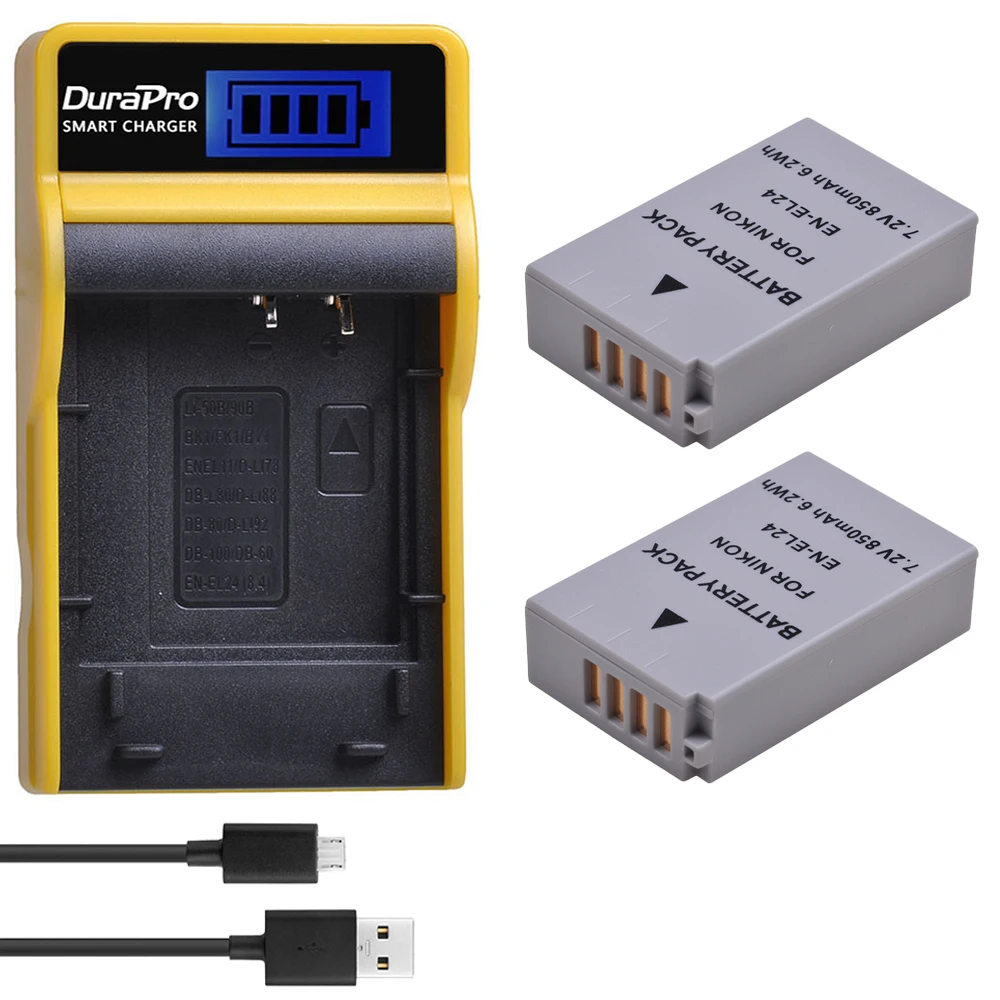 

2PC 850mAh EN-EL24 EN EL24 Rechargeable Camera Battery + LCD USB Charger For Nikon 1 J5 1J5 DL18-50 DL24-85 Digital Cameras