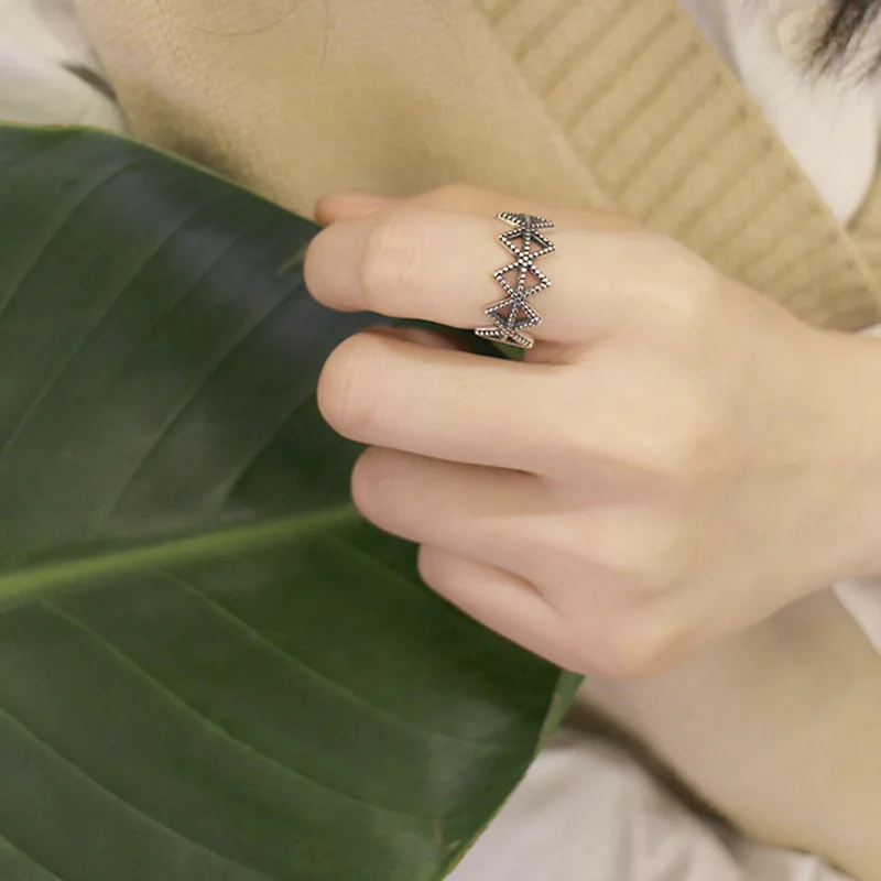 DIEERLAN 925 Sterling Silver Geometric Rings for Women Gift Ladies Fashion Punk Jewelry Open Retro Antique Rings Anillos