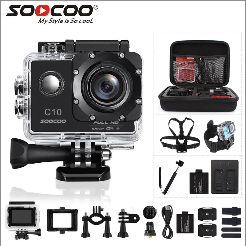

SOOCOO C10 Full-HD Sports Action Camera NOVATEK96655 with Wifi cam 1080p 12MP 170 Degree Wide Lens Waterproof 900mah