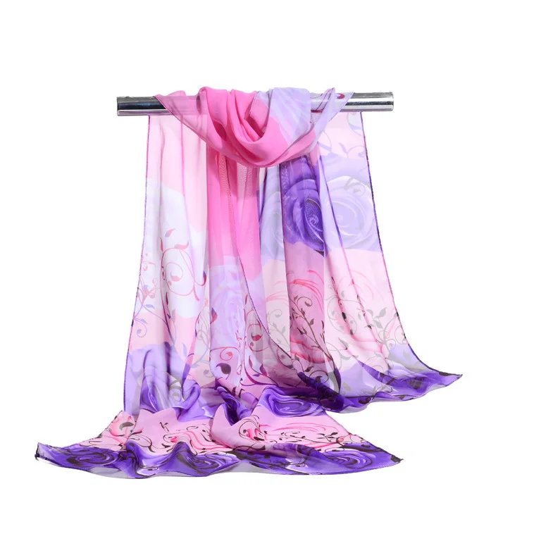 

2018 Summer Print Silk Scarf Oversized Chiffon Scarf Women Pareo Beach Cover Up Wrap Sarong Sunscreen Long Cape Female