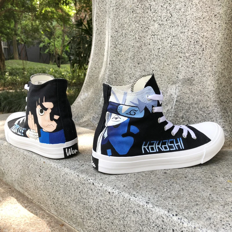 

Wen Designer Sneakers Men Anime Naruto Kakashi Rocklee Top High Canvas Shoes Women Strappy Pedal Platform Plimsolls Big Size 49