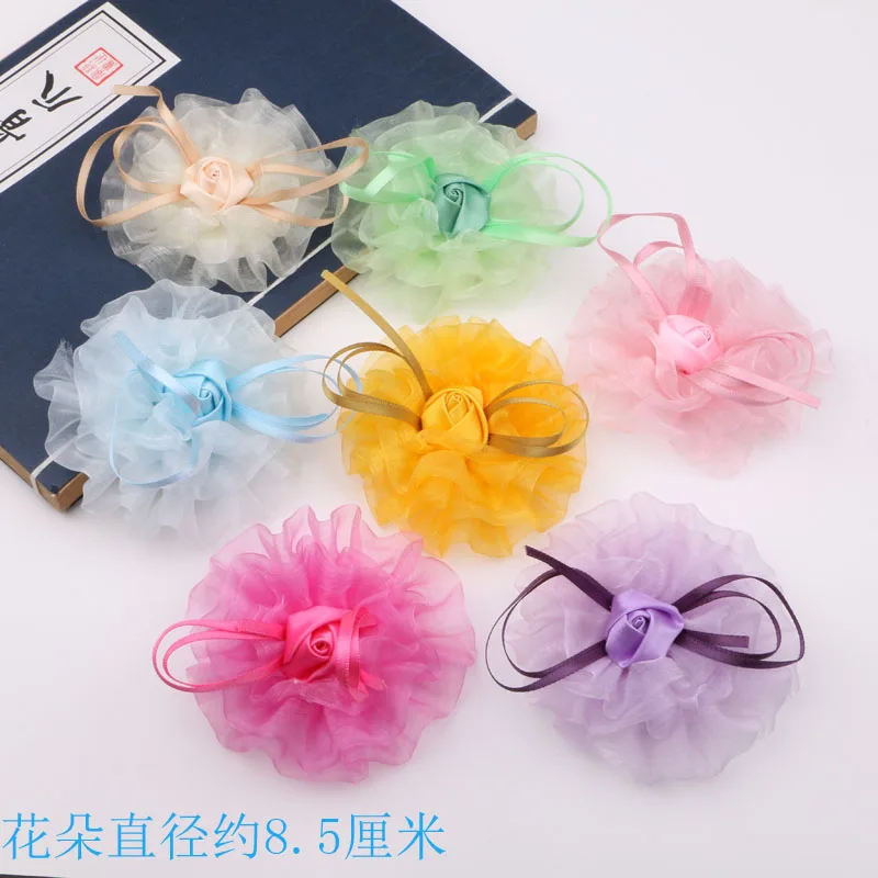

Handmade 30pcs/LOt Ribbon Chiffon Rose Flower Patch Girls Hair Jewelry Bow Center Ornament Accessories Floral Stickers Garment