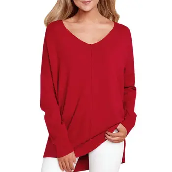 

Women Sexy V Neck Pullover Knitted Sweater Loose Long Sleeves Women Casual Pullover
