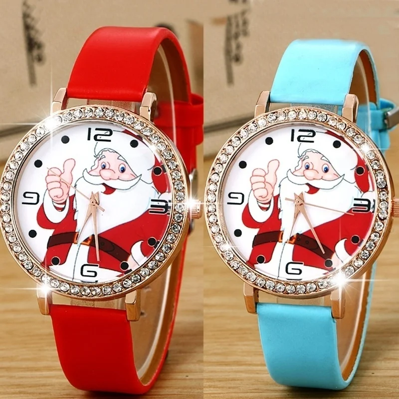 

Xmas Santa Claus Leather Watches Christmas Gift for Students Women Men Birthday Party