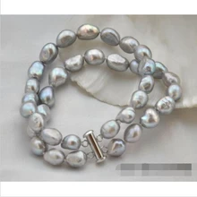 2 strands " 11 мм барокко серый пресноводные жемчужный браслет благородный стиль естественно прекрасно jewe быстрая