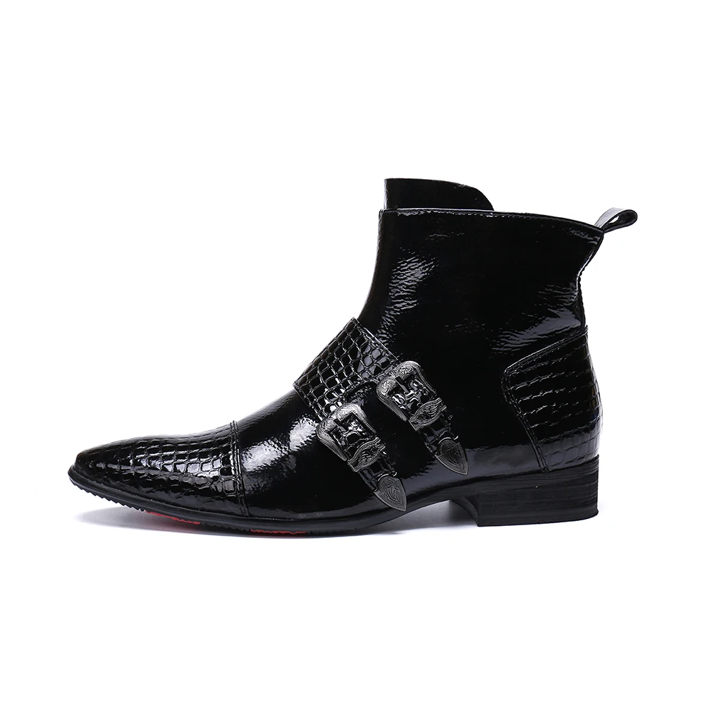 Moda Preto Outono Fivela Do Bella De Dedo Pé Botas Pontas Plus Size Inverno Genuíno Couro Curtas Cowboy Christia Vestido Homens Masculinas RBtqw