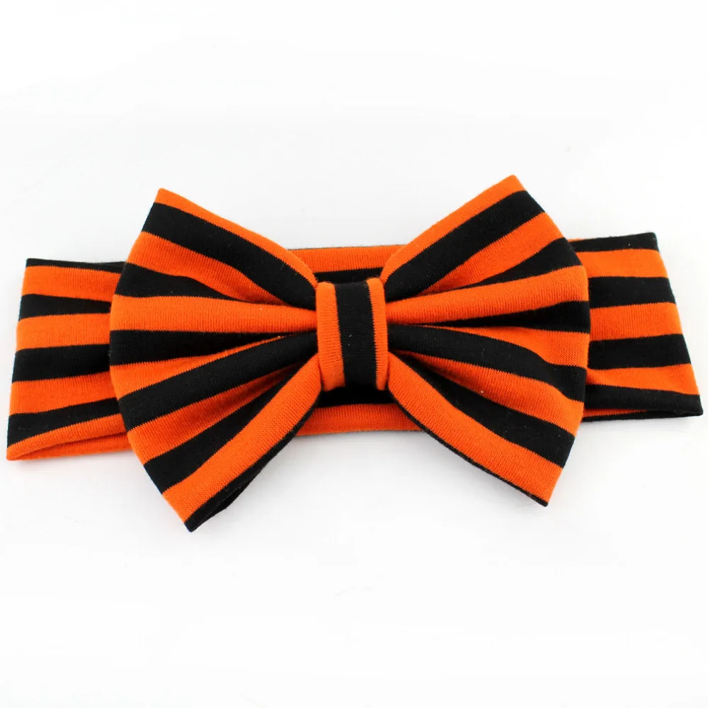 

2019 Halloween Festival Orange Striped 5" Hair Bow Cotton Elastic Baby Headband DIY Hair Accessories For Kids Headwear