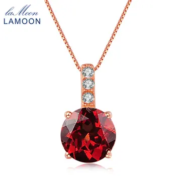 

LAMOON 7mm 1.5ct 100% Natural Round Red Garnet 925 Sterling Silver Chain Pendant Necklace Women Jewelry S925 LMNI040