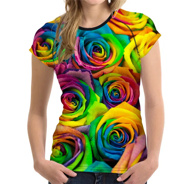 CC2537BV. FORUDESIGNS футболка с розами женские топы футболки сексуальные женские футболки Красная футболка Женская Повседневная футболка большие размеры 3D печать - Цвет: CC2537BV.