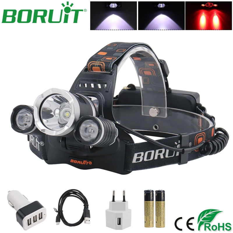 BORUiT XML T6 красный светодиодный налобный фонарь вспышка светильник USB