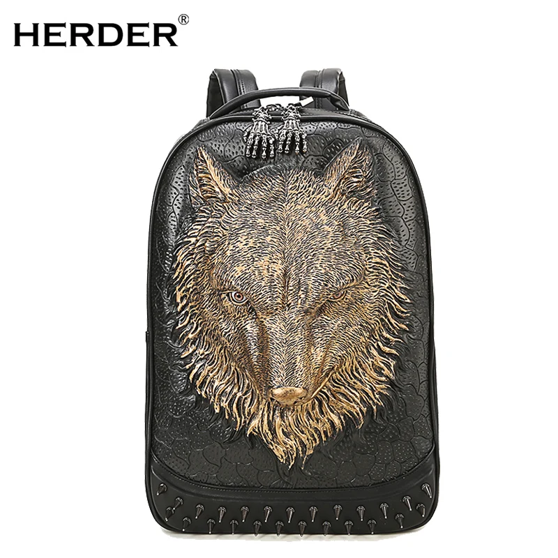 

HERDER 2018 Men Women Backpack 3D print wolf Soft leather Girls Backpacks Laptop Teenager male School travel Waterproof Bag
