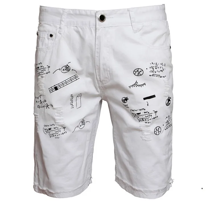 Men's Summer White Short Jeans Men Cotton Holes Denim Shorts New Fashion Men Elastic Printing Short Jeans Black Denim Shorts Men's Summer White Short Jeans Men Cotton Holes Denim Shorts New Fashion Men Elastic Printing Short Jeans Black Denim Shorts