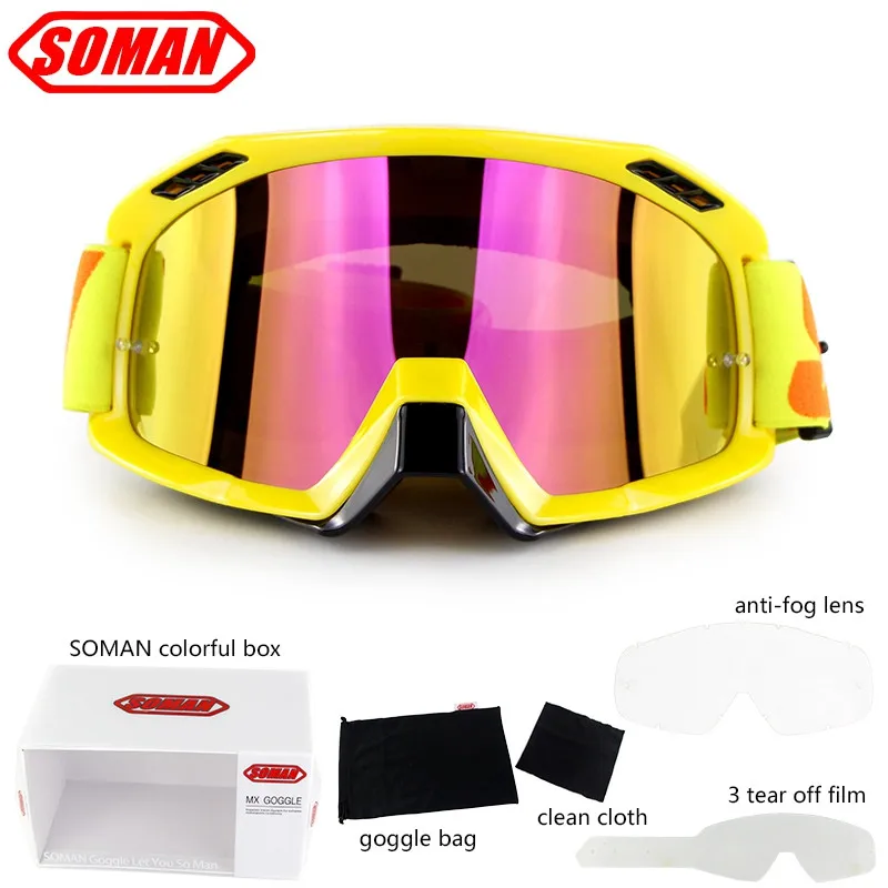 Оригинальные SM15 очки для мотокросса ATV Casque мотоциклетные очки гоночные мото велосипедные солнцезащитные очки с отрывными пленками и белыми линзами - Цвет: Yellow