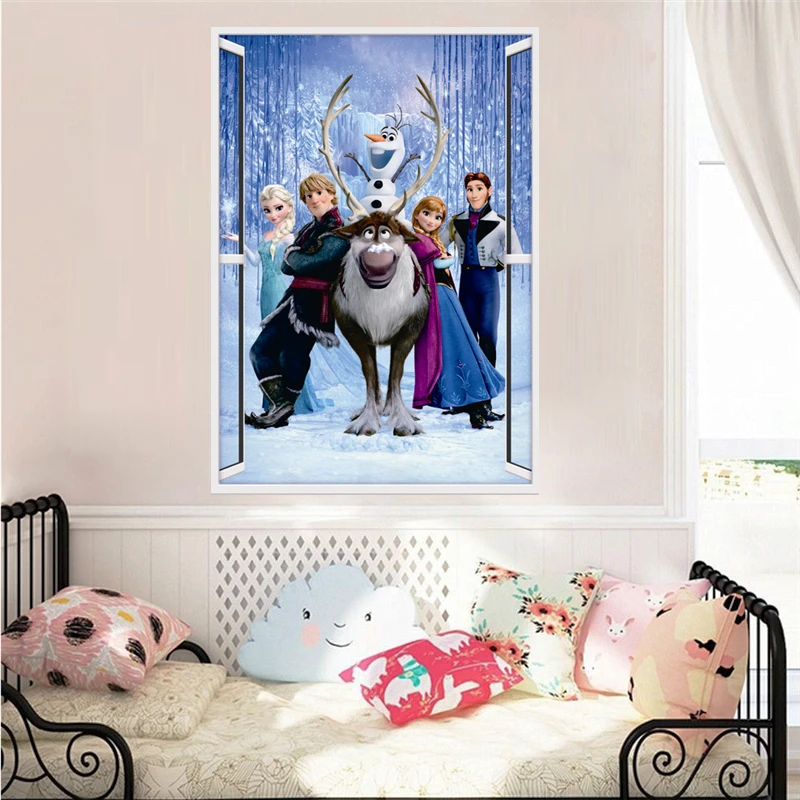 Мультфильм Олаф Sven Kristoff Hans Prince Anna Elsa Princess 3d наклейки на стены окна украшение дома замороженная роспись искусство детская переводная бумага