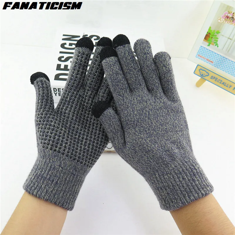 Fanaticism Free Size Unisex Non-slip Touch Screen Gloves Texting Mobile Phone Tablet PC Stretch Winter Knit Mittens Gloves
