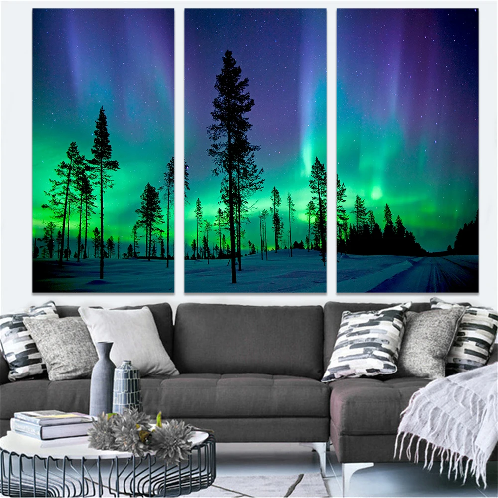 

Beauty Poster Sky Stars Aurora Borealis Northern Lights Canvas Painting Abisko Wall Pictures for Living Room Triple 3 Panels