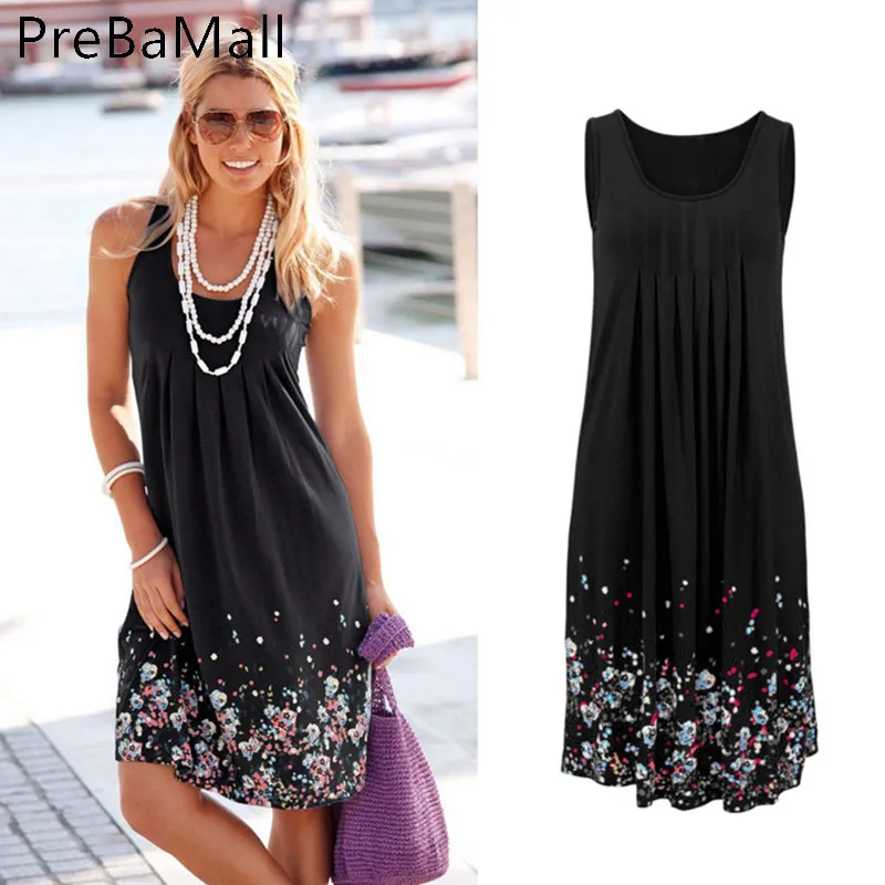 Summer Sleeveless Floral Print Loose Dress Fashion Casual Women Dresses Robe Female 2019 Sexy Beach Dress C314