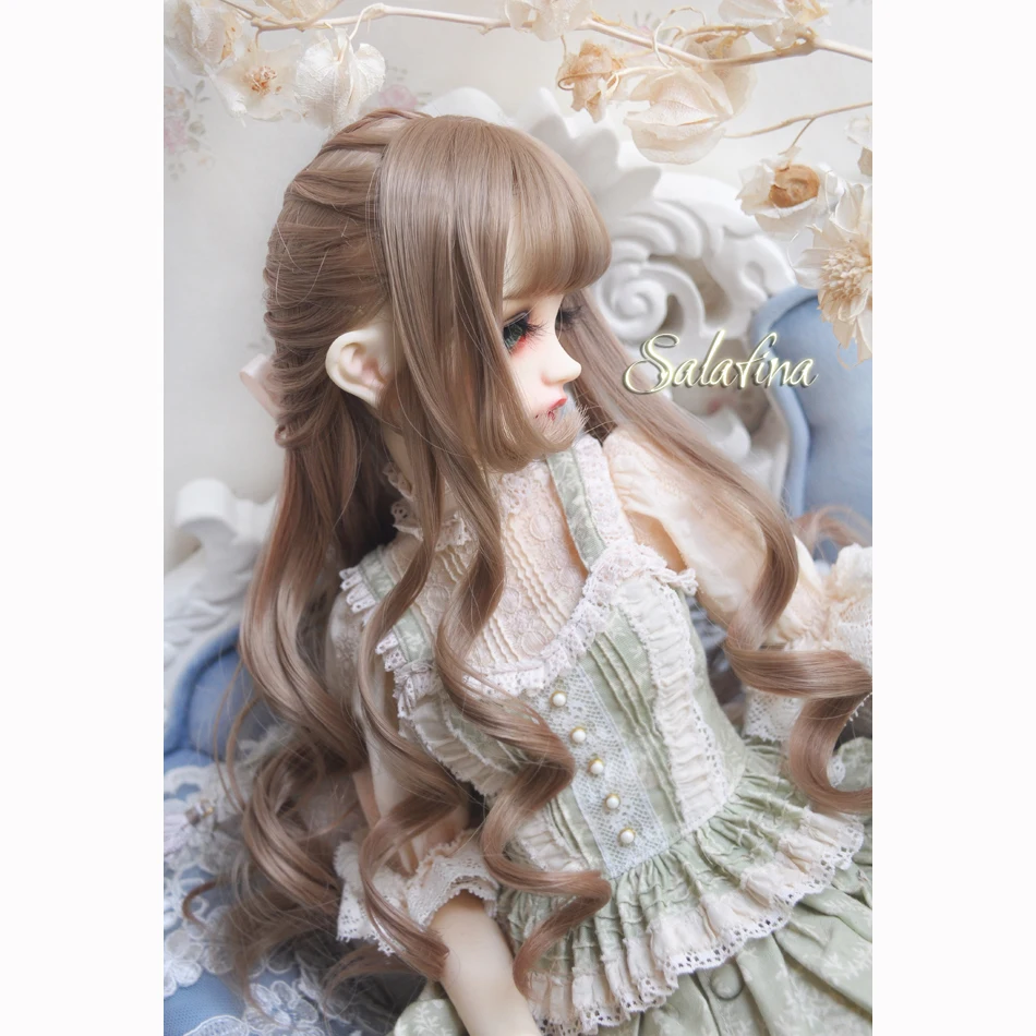 Allaosify 1/3 1/4 1/6 bjd кукла парик высокая температура шелк парик черно-коричневый длинные вьющиеся волосы синтетический волос