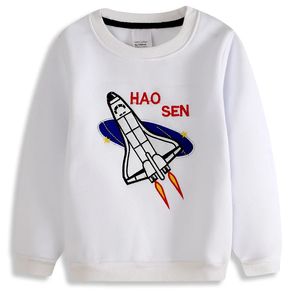 Hooyi/детская одежда с самолетами; толстовки для мальчиков; Детские футболки с вышитыми ракетами; футболки для маленьких мальчиков; свитера; Джемперы; 100-140 - Цвет: White