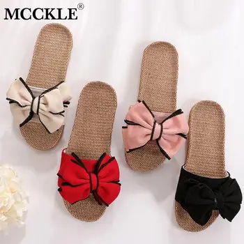

MCCKLE New Women Flats Slippers Hemp New Bowtie Female Flip Flops Comfort Slides Fashion Slip On Cause Shoes Ladies Sandals