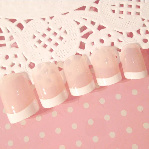 

The Nailest 24pcs Clear French Nail Tips Short Girls 3D Press On Nails Kids Pink Square Fake Nails With Designs