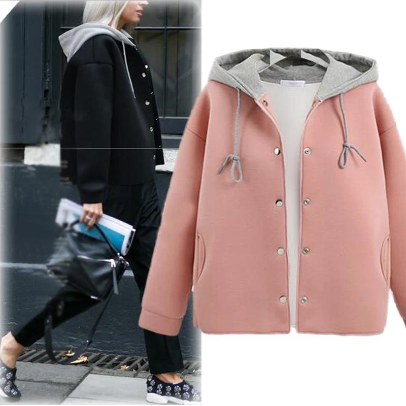 Hot Spring Autumn Women Jackets Vestidos Plus Size Casual Loose Solid Single Breasted Space cotton Hooded Jacket For Women Coats (2)