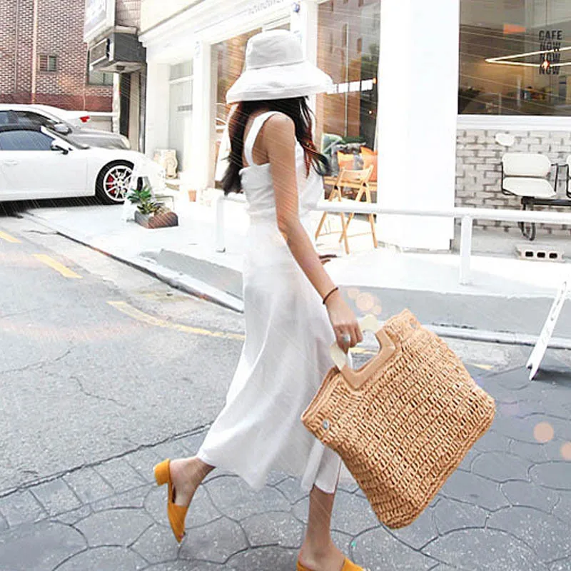 Caramel-color-handmade-straw-handbag-lady-summer-large-capacity-French-retro-beach-bag-Simple-street-fashion