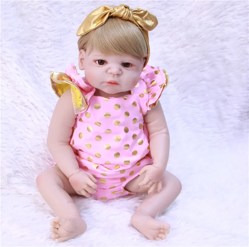 Детские куклы reborn 22 &quot55 см полностью силиконовые babies розовая Золотая одежда в