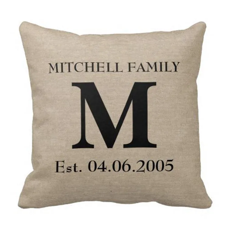 Name Cotton Linen Custom Cushion Cover Family Monogram Initials Pillow Cases Decorative Sofa Throw Wedding Decor | Дом и сад