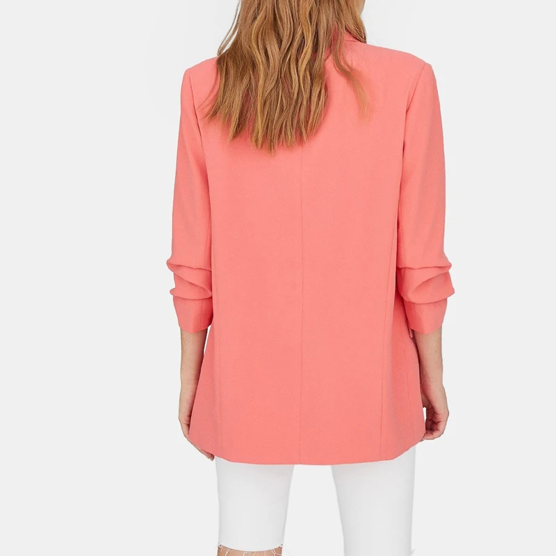 2019 Elegant Office Ladies Blazers Women Spring Solid None Button Slim Work Suit Jacket Female Yellow Rose Red Blazer Coat Tops