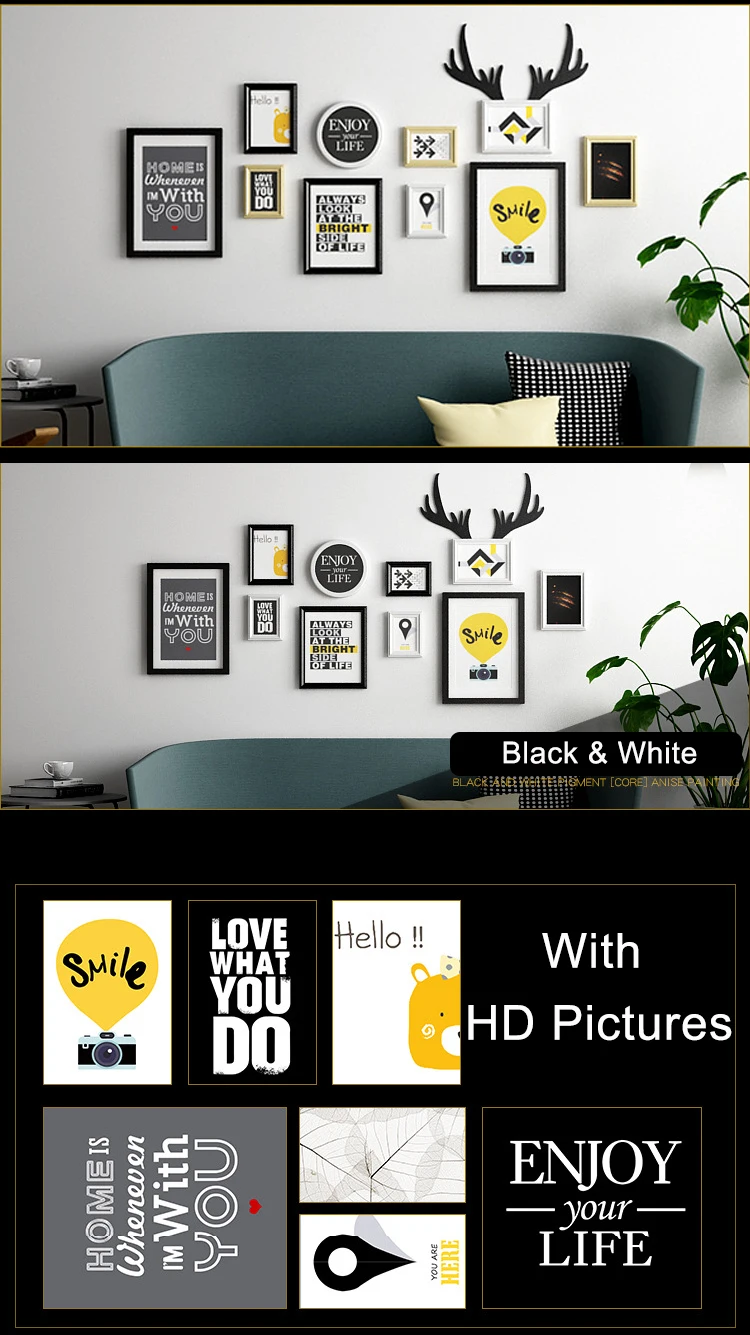 12 PcsSets Wooden Photo Picture Frames Home Wall Decor Modern Living Room Wall Painting Art Decoration Accessories Poster Frame 1