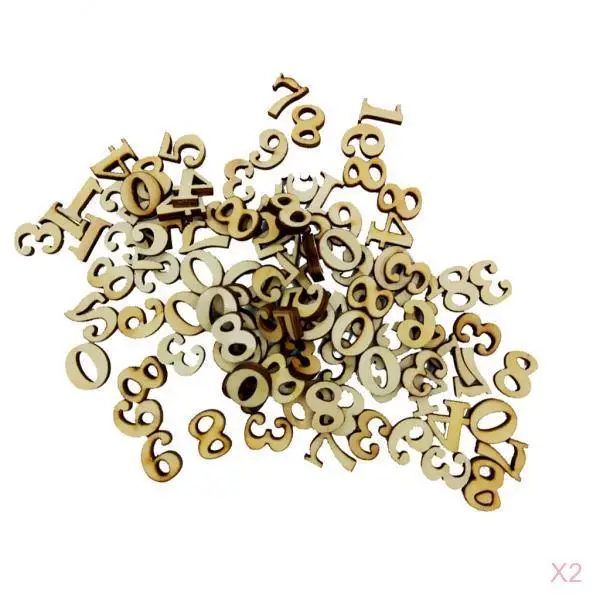 200 Pieces Unfinished Wooden Pieces Arabic Numbers Embellishment for DIY Kids Toys Crafts