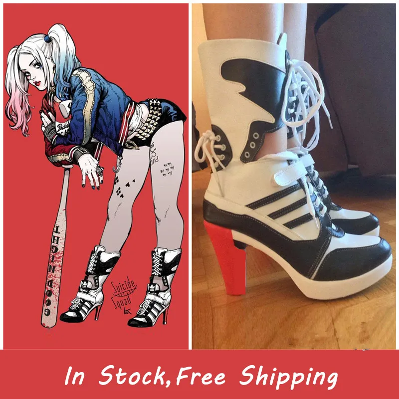 New Red Stripes High heels Harley Quinn Ankle boots Suicide Scuad cosplay shoes any size New Red Stripes High heels Harley Quinn Ankle boots Suicide Scuad cosplay shoes any size