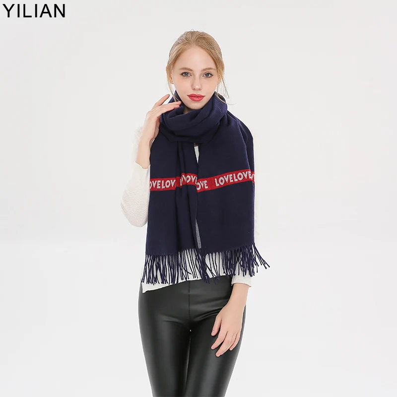 

YILIAN Brand New famous design Letter Scarf Women Fashion Love Sweet Thick Cashmere Warm Winter Long Tassel Classic Lady Scarf