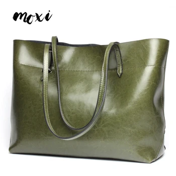 

Moxi Large Capacity Women Handbags England Style Genuine Leather Female Shoulder Tote Shopping Bag Oil Wax Cowskin Hand Bags