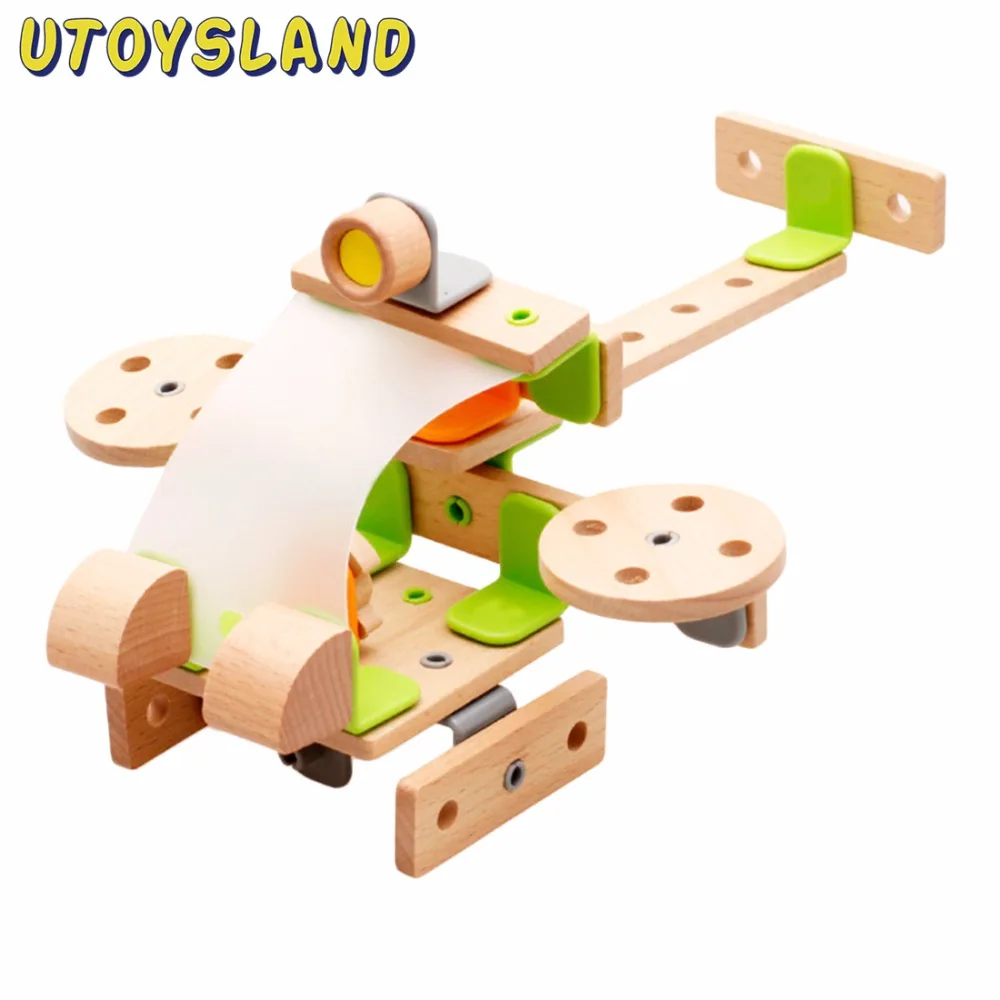 UTOYSLAND Wooden Helicopter Changeable Building Blocks Construction Assembly Educational Toy for Baby Kids Children baby-building-blocks-wooden