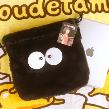

Candice guo! cute plush toy lovely totoro black coal coalball soft storage drawstring bag rope bundle pocket birthday gift 1pc