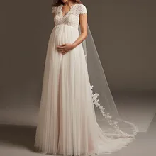 Vestido De Noiva, богемное Тюлевое кружевное свадебное платье для беременных, рукав-крылышко, открытая спина, свадебное платье для беременных, Robe De Mariee