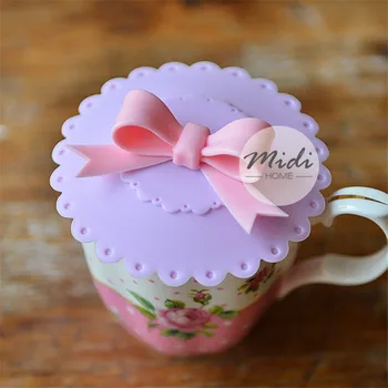 

10.5cm Cute Anti-dust Silicone Glass Cup Cover Coffee Mug Suction Seal Lid Cap Silicone Lovely Bowknot Cup Cover A