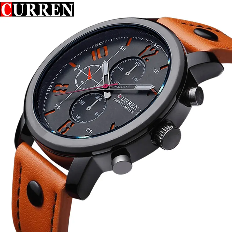 Acheter Marque de mode Quartz Montre Hommes Casual bracelet En Cuir D affaires de Montre Bracelet Militaire Sport Relogio Mâle montre homme Curren 8192 Nouveau