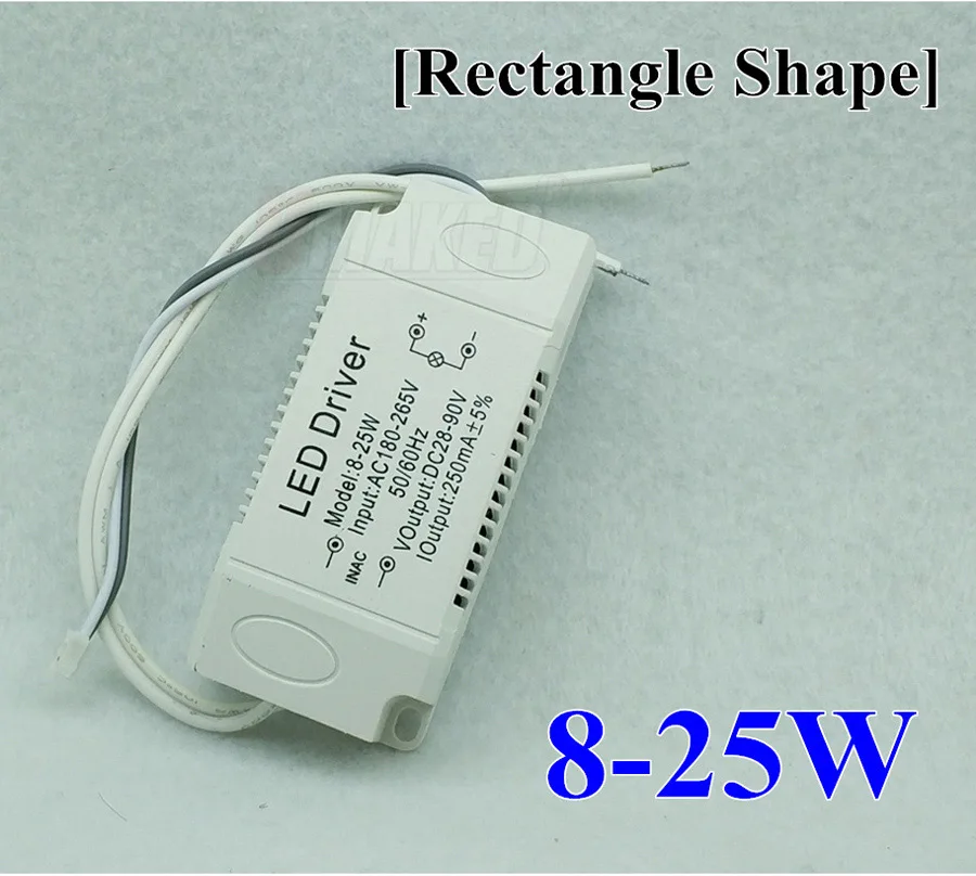 8W12W24W36W светодиодный потолочный драйвер, AC180-265V светодиодный трансформатор, Одноцветный источник питания для внутреннего светильник, аксессуары для DIY - Цвет: 8-25W Rectangle