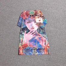 Новое поступление мультфильм леди красивые печати моды slim с коротким рукавом Футболка Топ
